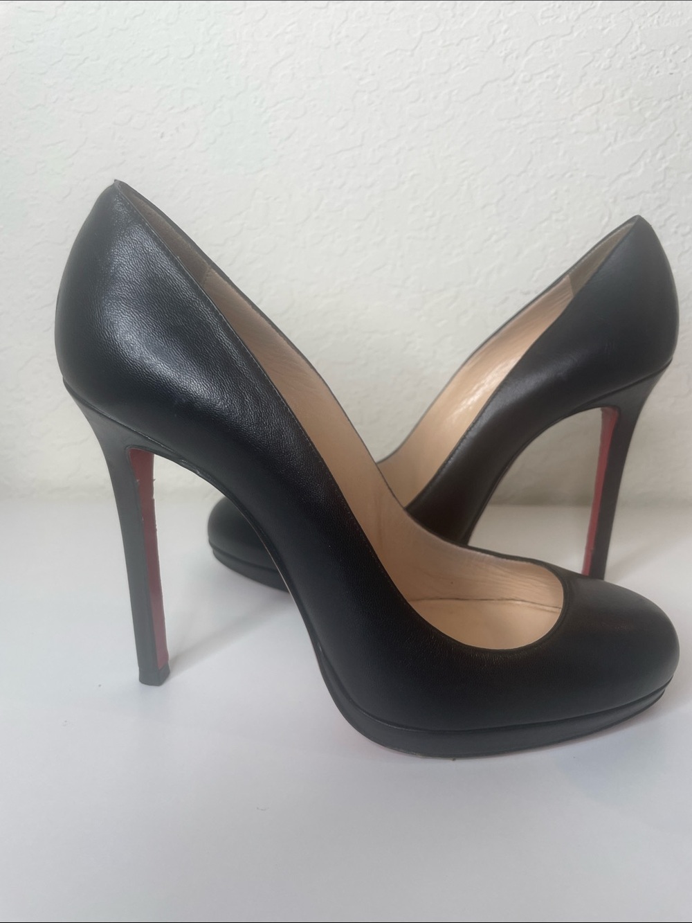 Authentic Christian Louboutin Black Leather Red Sole High Heel Pumps size 38.5
